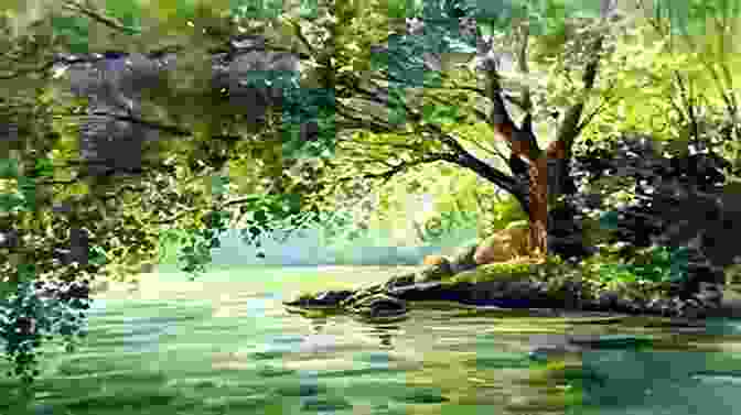 A Watercolor Landscape Painting Depicting A Tranquil Lake Surrounded By Lush Greenery. Watercolour Milind Mulick
