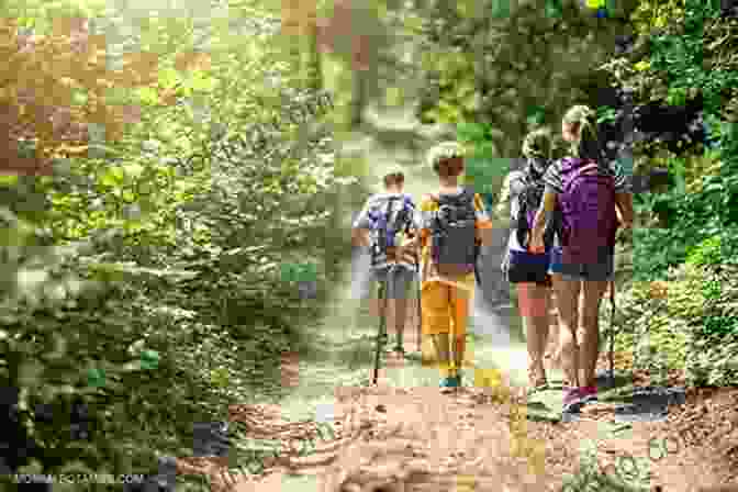 Children Hiking Up A Mountain Trail, Surrounded By Lush Greenery And Stunning Views Mountain Challenge Action For Kids