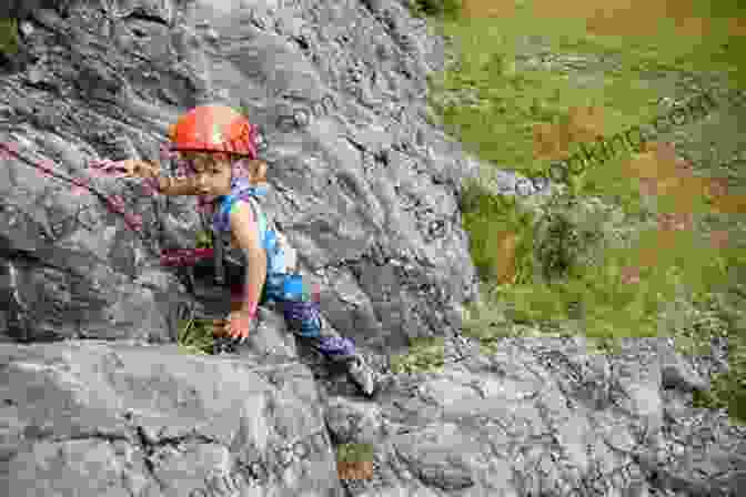 Children Rock Climbing On A Mountain Face, With A Breathtaking View Of The Valley Below Mountain Challenge Action For Kids